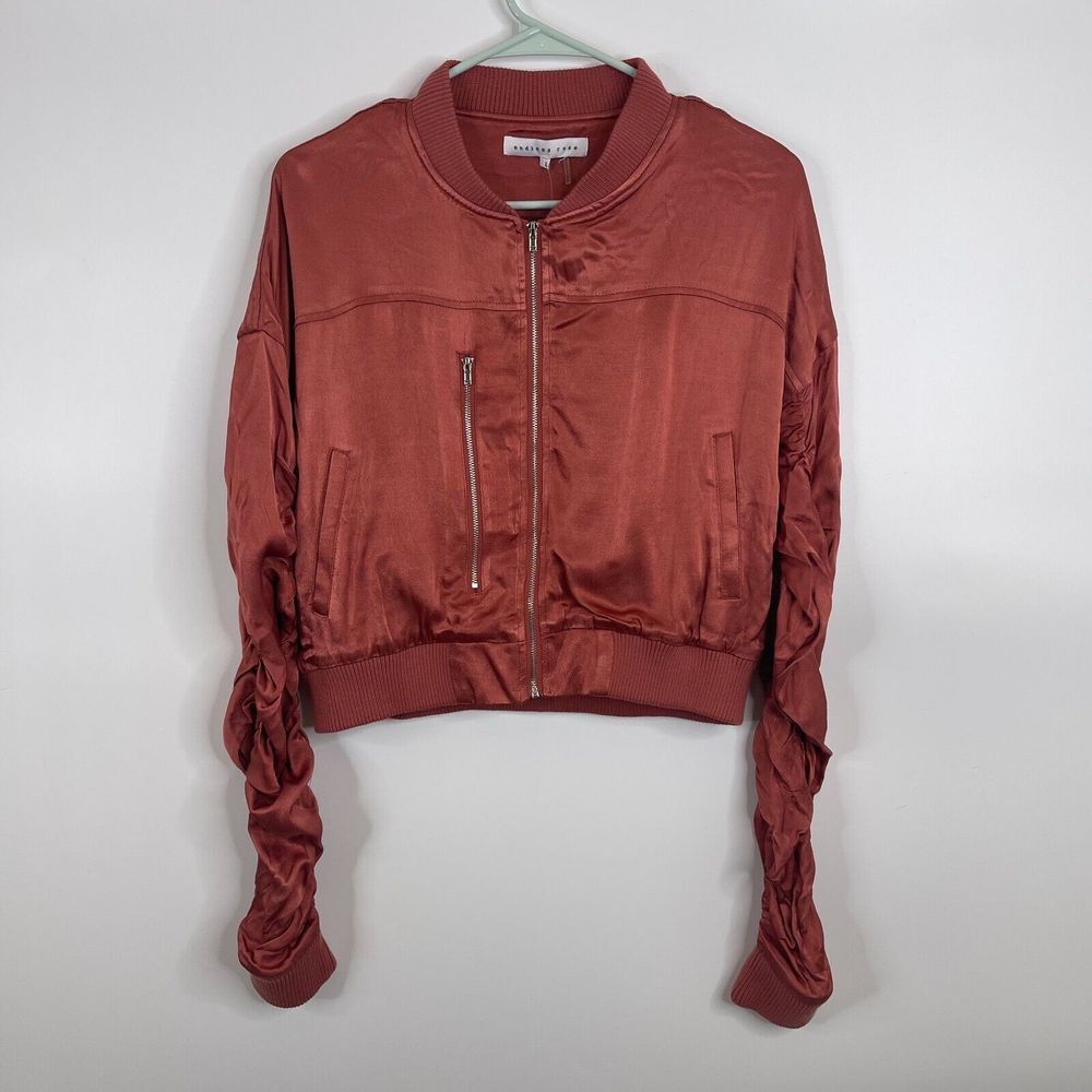 Endless Rose Women Burnt Pink Jacket SizeL Front Zip Ruched Sleeves Copper NWT